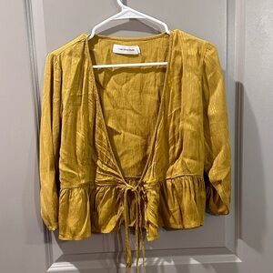 Yellow tie wrap blouse cropped